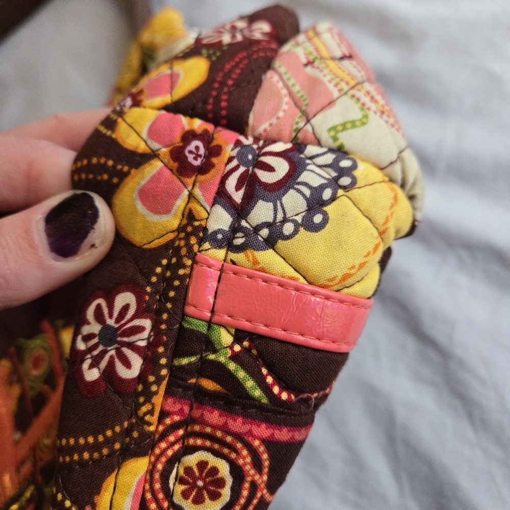 Vera Bradley warm pink & brown 70s florals mini tote bag - Picture 2 of 13